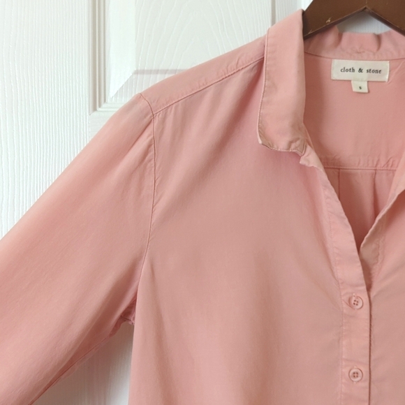 Cloth & Stone Classic Tencel Long Sleeve Button Down Tie Front Top Salmon Pink S - Picture 3 of 11